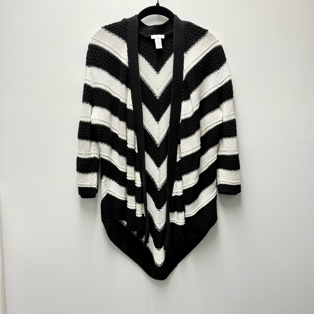 Chico's Striped Stitch Black & White Haley Cardigan Sweater | Size 3 (XL)